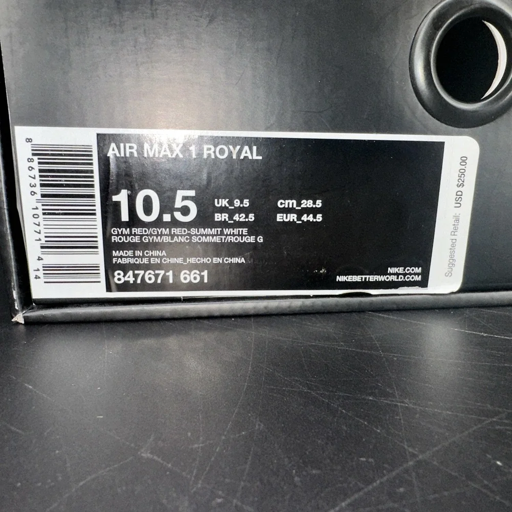 Nike Air Max 1 Royal Gym Red Size 10.5 847671 661 Sneaker Suede - Picture 4 of 16